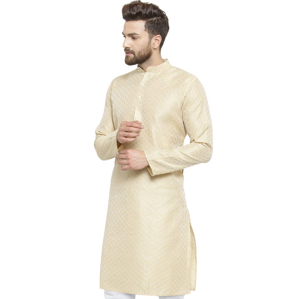 Embellished Brocade Kurta In Beige By Luxury at Less