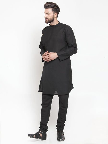 Designer Linen Kurta Black Pajama Set