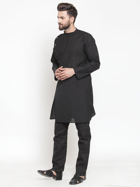 Designer Linen Kurta Black Pajama Set