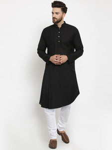 Designer Black Linen Kurta With Churidar Pajama For Men By Luxury at Less