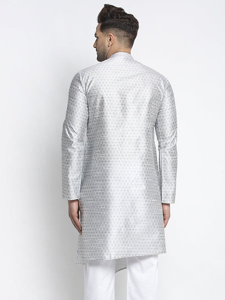 Designer Embellished Brocade Light Grey Kurta For Men By Luxury at Less