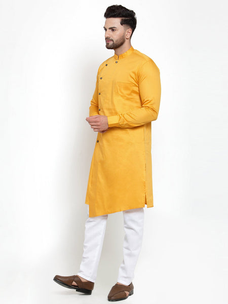 Designer Mustard Yellow Kurta With Churidar Pajama Set