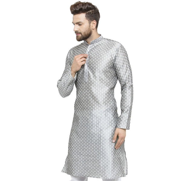 Embellished Brocade Kurta in Grey By Luxury at Less