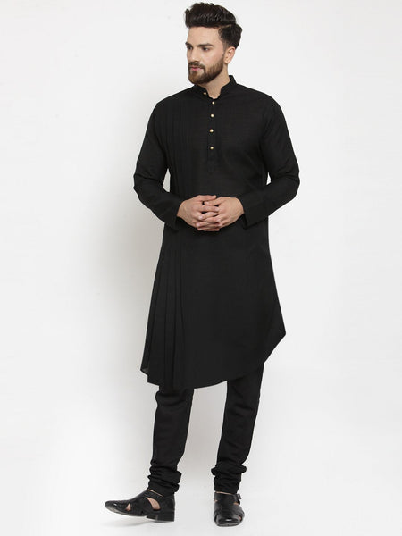 Designer Black Linen Kurta With Churidar Pajama For Men By Luxury at Less