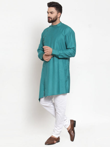 Designer Sea Green Kurta Pajama Churidar Set For Men By Luxury at Less