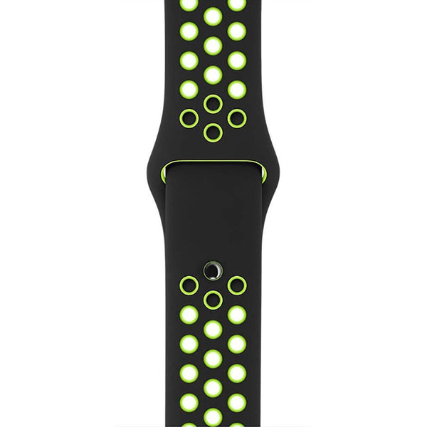 Silicone Sports Watch Strap for Apple Watch Series 5/4/3/2/1 (Black & Green Air Hole)