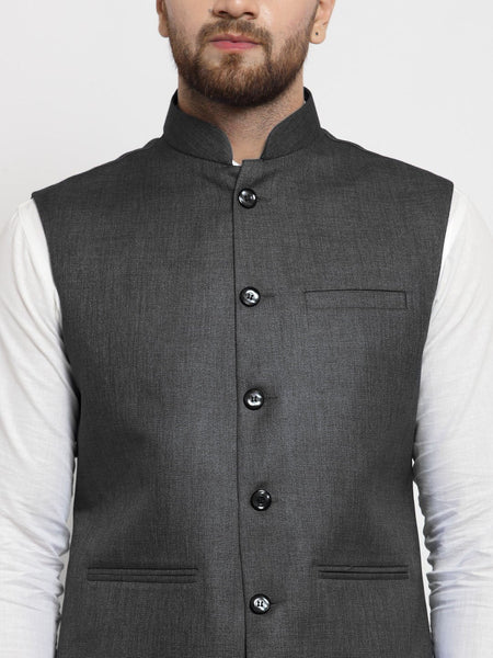 Men Grey Solid Nehru Jacket By Luxury at Less