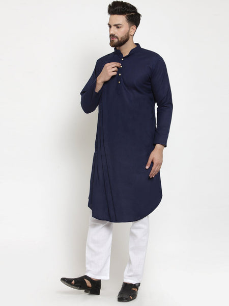 Designer Navy Blue Kurta With Aligarh Pajama Set  For Men By Luxury at Less