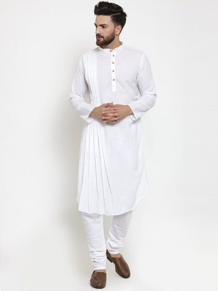 Designer White Linen Kurta With Churidar Pajama For Men By Luxury at Less