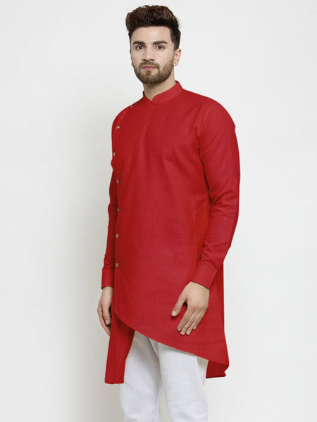 Designer Red Linen Kurta For Men By Luxury at Less