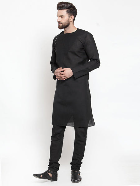 Designer Linen Kurta Black Pajama Set