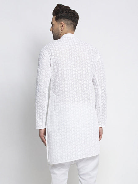 Designer Cotton Chikankari White Kurta For Men By Luxury at Less