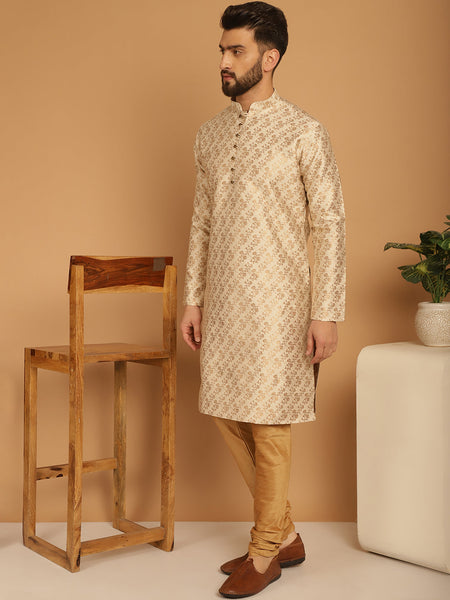 Designer Golden Brocade Kurta Pajama Set by Luxury at Less