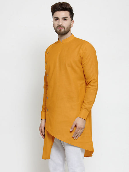 Designer Mustard Yellow Linen Kurta For Men By Luxury at Less