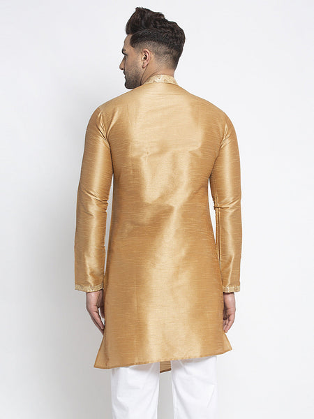 Designer Embellished Brocade Golden Kurta For Men By Luxury at Less