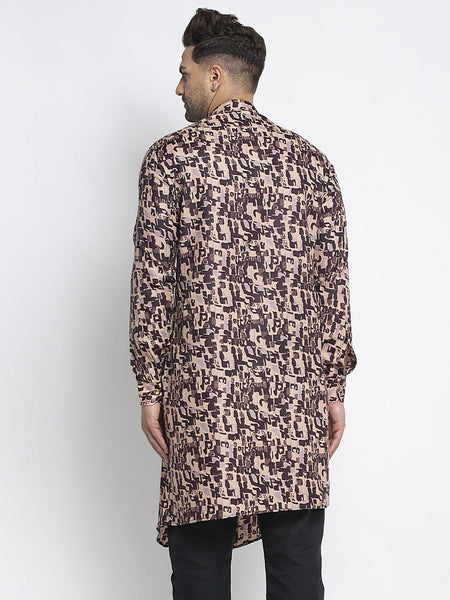 Designer Cotton Brown Block Printed Kurta For Men By Luxury at Less