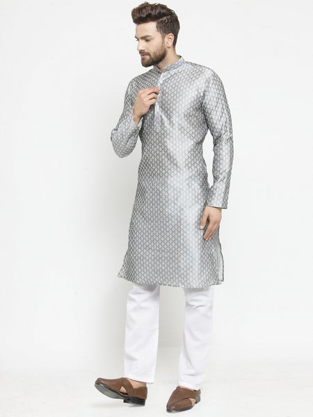 Embellished Brocade Kurta in Grey with Aligarh by Luxury at Less