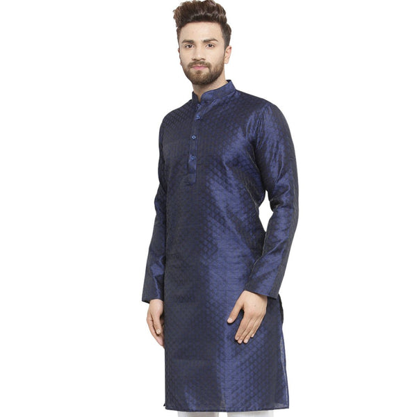 Embellished Brocade Kurta in Navy Blue By Luxury at Less