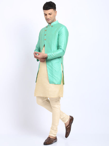 3 Pc set of Brocade Jacket with Kurta & Churidar Pajama by Luxury at Less