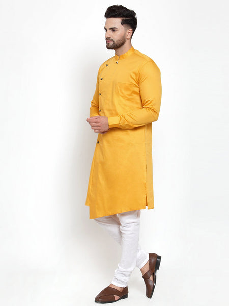 Designer Mustard Yellow Kurta With Churidar Pajama Set