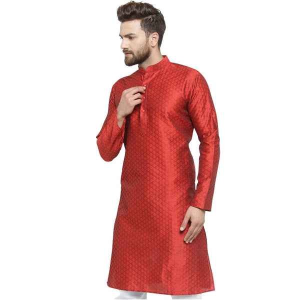 Embellished Brocade Kurta in Red By Luxury at Less