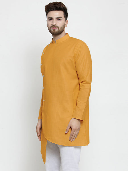 Designer Mustard Yellow Linen Kurta For Men By Luxury at Less