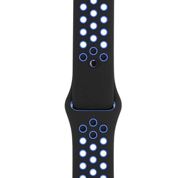 iWatch Soft Silicone Strap Compatible with Apple Watch (Black & Blue Air Hole)