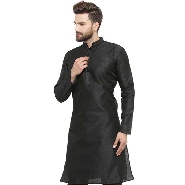 Embellished Brocade Kurta in Black By Luxury at Less