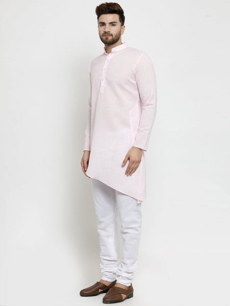 Designer Pink Linen Kurta With Chudidar Pajama For Men By Luxury at Less