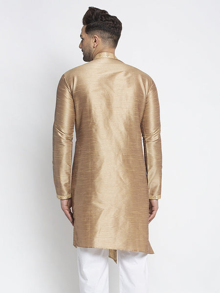 Designer Embellished Brocade Golden Kurta For Men By Luxury at Less