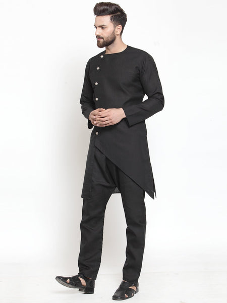 Designer Linen Kurta Black Pajama Set