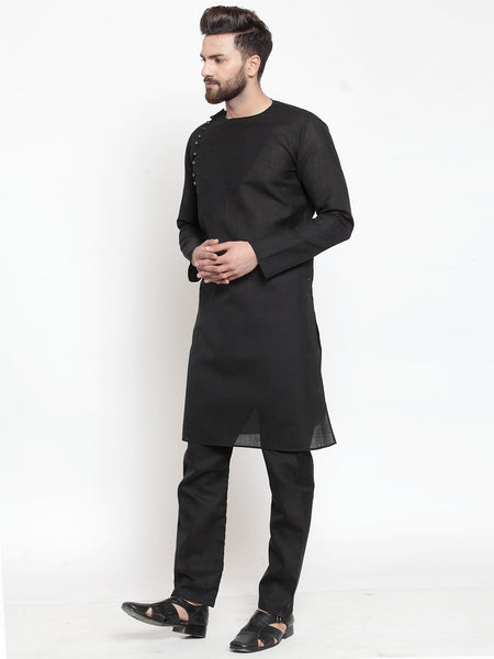 Designer Linen Kurta Black Pajama Set