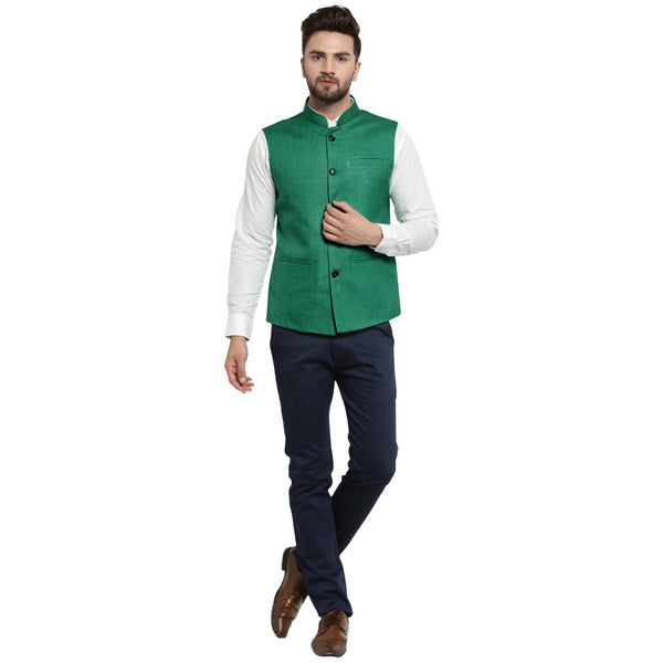 Luxury at Less Dark Green Nehru jacket For Men Stylish Latest Design Suitable for Ethnic Wear/Wedding Wear/ Formal Wear/Casual Wear