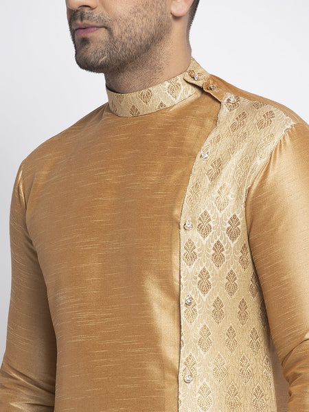 Designer Embellished Brocade Golden Kurta For Men By Luxury at Less