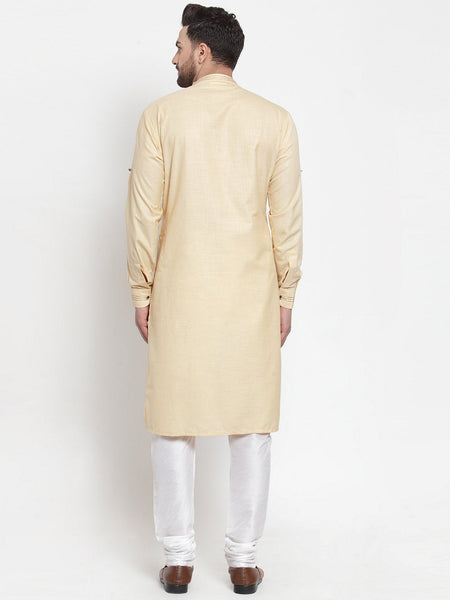 Designer Beige Kurta With Churidar Pajama Set in Linen for men by Luxury at Less