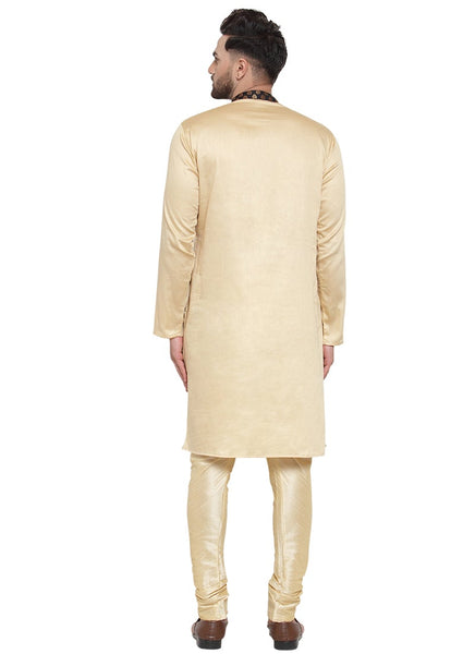 Brocade Silk Beige and Black Kurta With Churidar Pajama Set