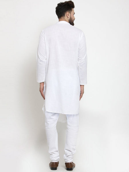 Designer White Linen Kurta With Churidar Pajama For Men By Luxury at Less