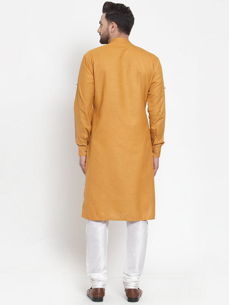 Designer Mustard Yellow Kurta Pajama Churidar Set For Men By Luxury at Less