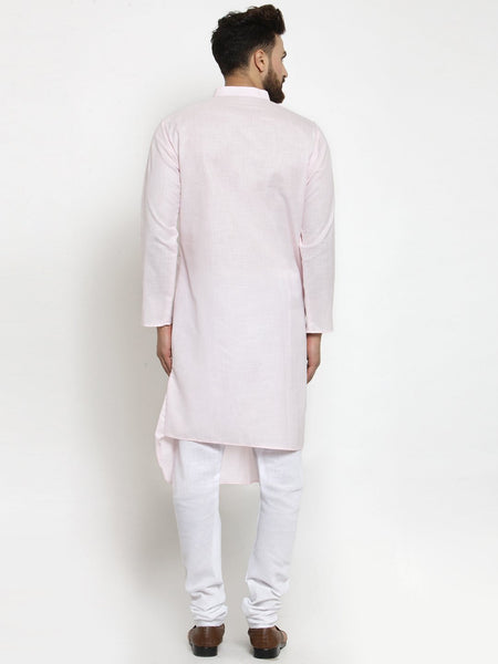 Designer Pink Linen Kurta With Churidar Pajama For Men By Luxury at Less