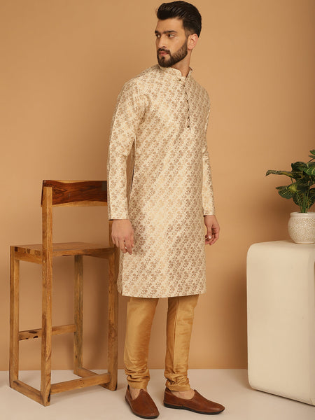 Designer Golden Brocade Kurta Pajama Set by Luxury at Less