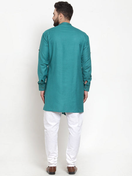 Designer Sea Green Kurta Pajama Churidar Set For Men By Luxury at Less