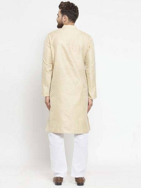 Embellished Brocade Kurta in Beige with Aligarh by Luxury at Less