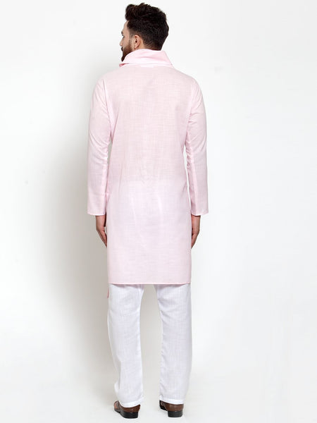 Pink Kurta With Aligarh Pajama in Linen For Men by Luxury at Less