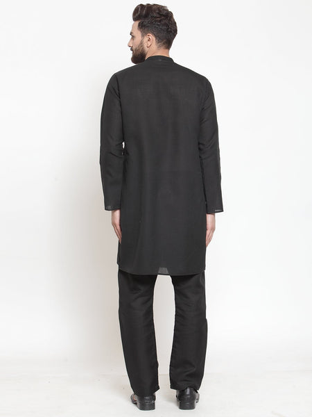 Designer Linen Kurta Black Pajama Set