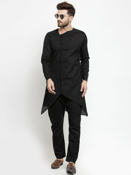 Designer Black Linen Kurta With Aligarh Pajama For Men By Luxury at Less