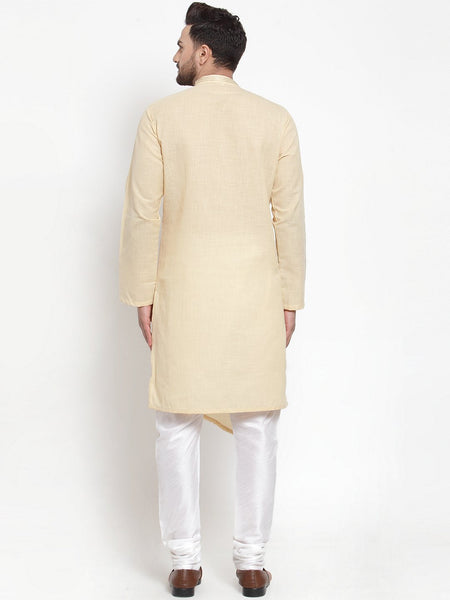 Designer Beige Kurta With Churidar Pajama Set in Linen For Men by Luxury at Less