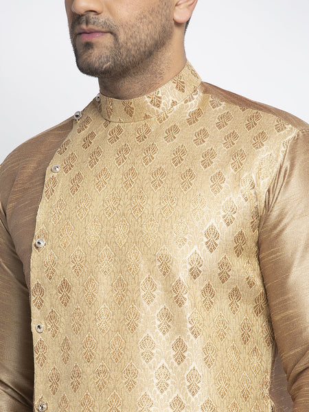 Designer Embellished Brocade Golden Kurta For Men By Luxury at Less