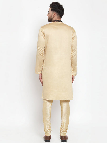 Designer Brocade Beige Banarasi Silk Kurta Pajama Set by Luxury at Less