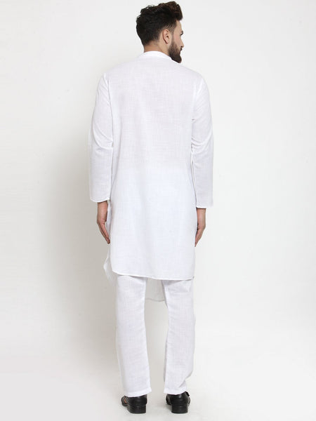 Designer White Linen Kurta With Aligarh Pajama For Men By Luxury at Less