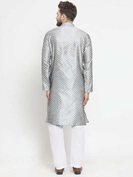 Embellished Brocade Kurta in Grey with Aligarh by Luxury at Less